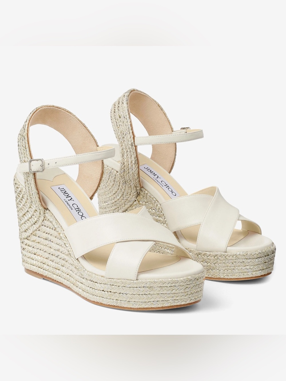 Jimmy Choo Cream Leather Espadrille Wedge Sandals